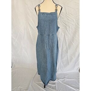 STUDIO EASE Denim Pinafore Dress Midi Blue Jean Buckle Strap Full Length Women L
